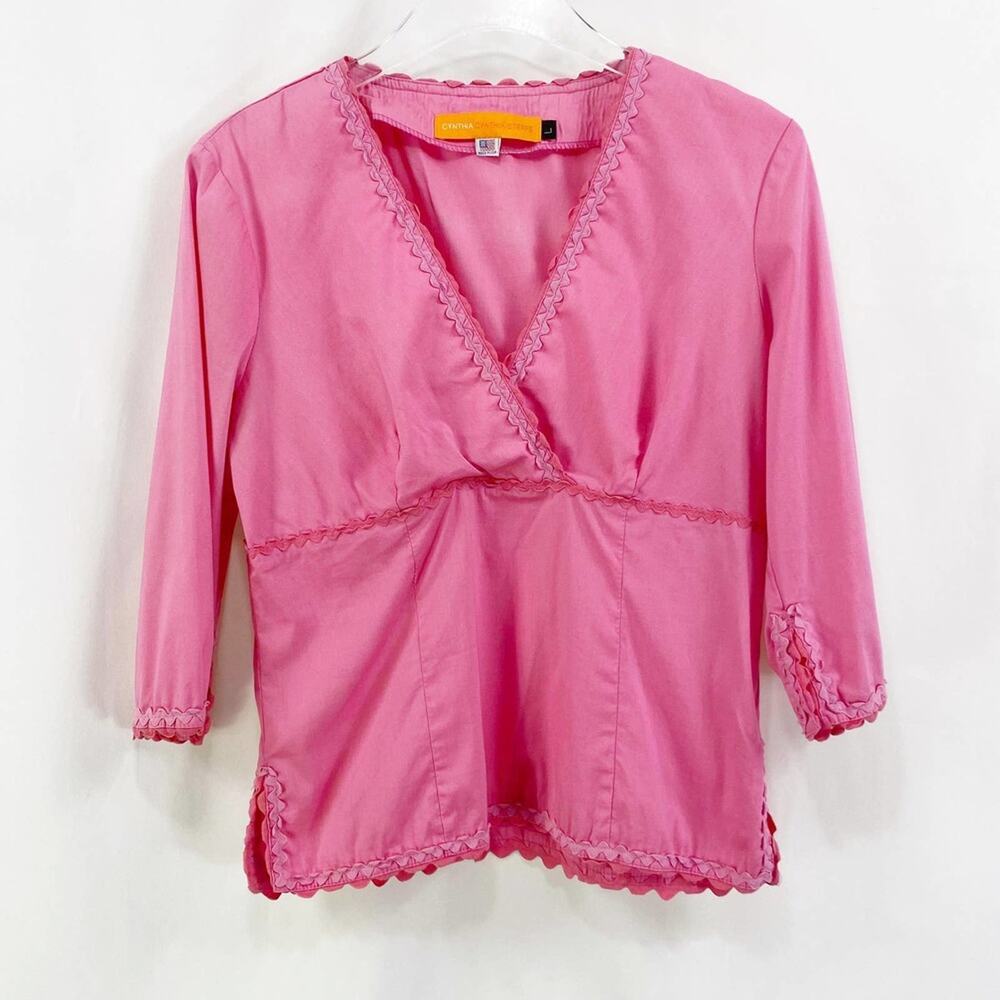CYNTHIA STEFFE Pink V-Neck 3/4 Sleeve Blouse